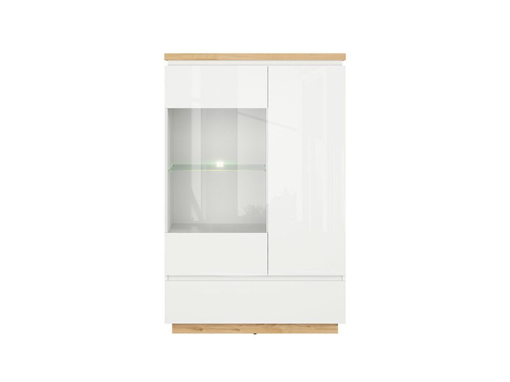 Белая витрина в сочетании с деревянной моделью Эрла
