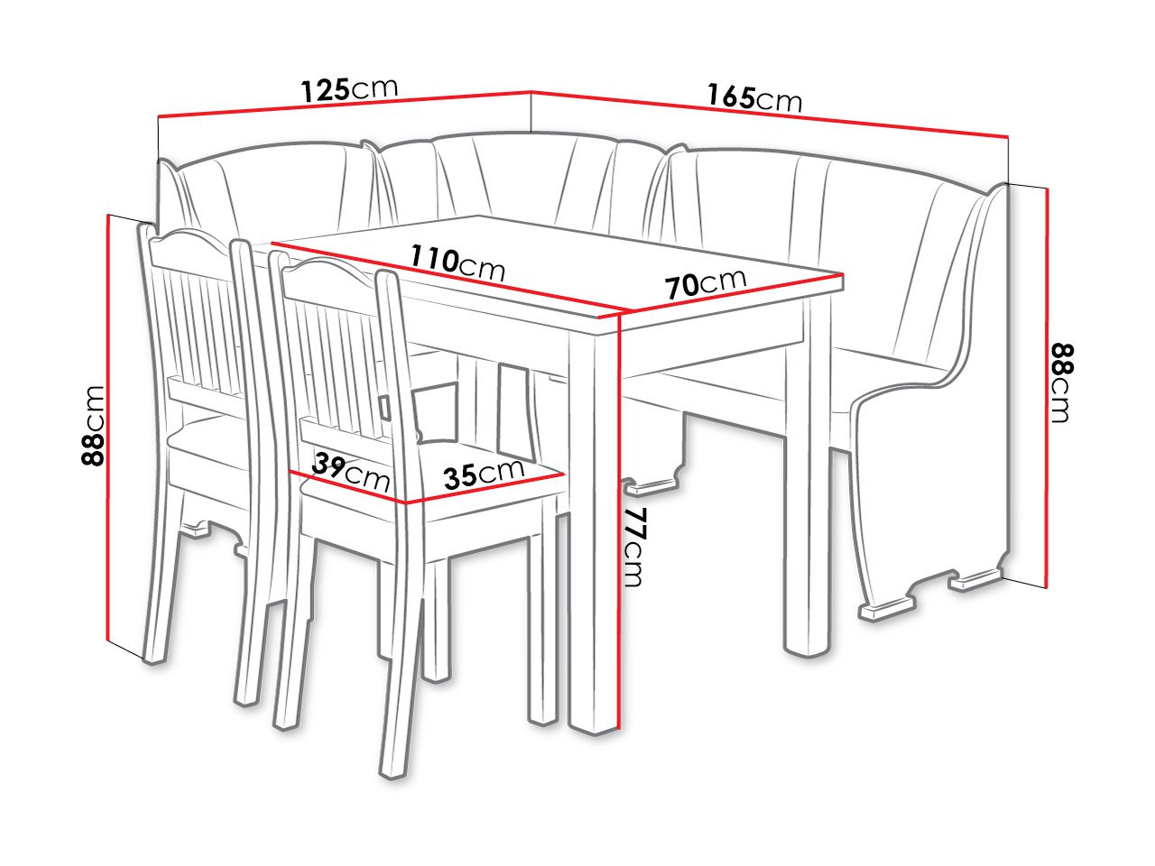 размер стула для обеденного стола