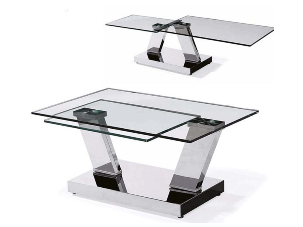 מדגם סקיי שולחן סלון מזכוכית מלבן צבע זכוכית שקוף או שחור עם רגל ניקל או שחור מט עיצוב יוקרתי להשלמת מראה מעוצב ויוקרתי של הסלון