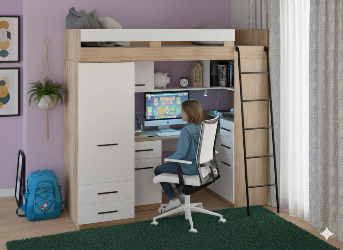 מיטת גלריה עם שולחן וארון דגם SMYK