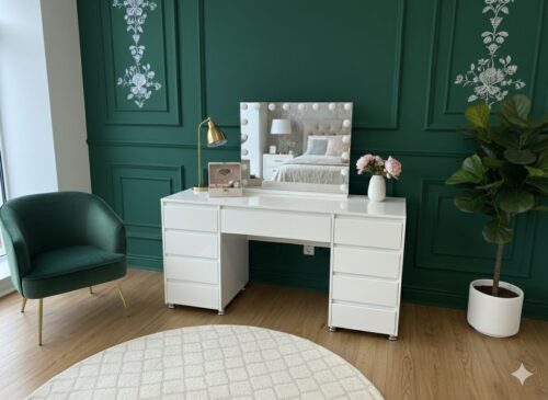 שידת איפור עם מראה ותאורה – דגם פיזה XL