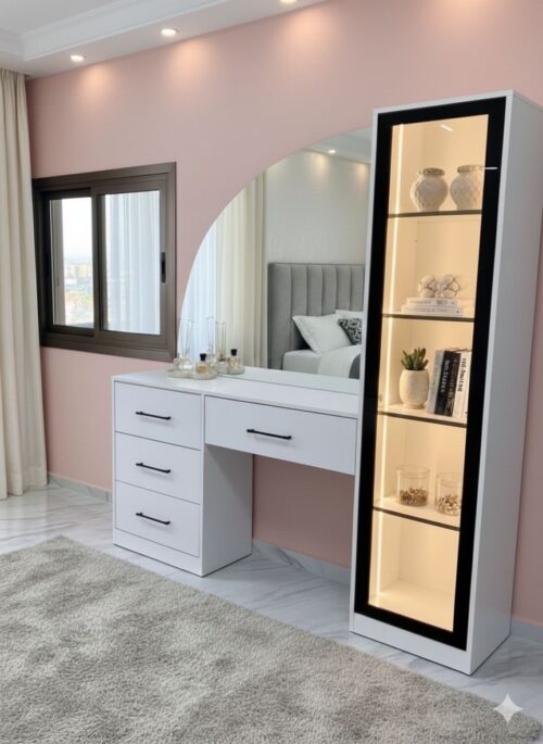 שידת איפור עם מראה ותאורה - דגם דיור