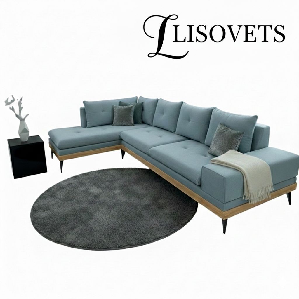 מערכת ישיבה פינתית דגם Lisovets עם צוקל עץ מלא