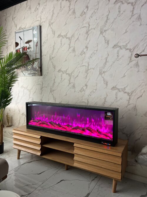 Liberto electric fireplace with realistic flame effect and smart control