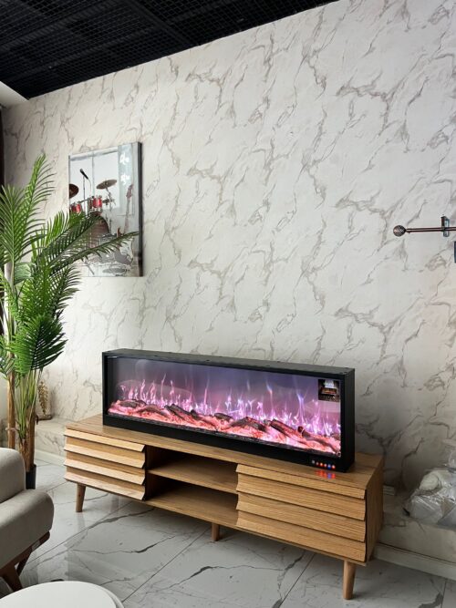 Liberto electric fireplace with realistic flame effect and smart control